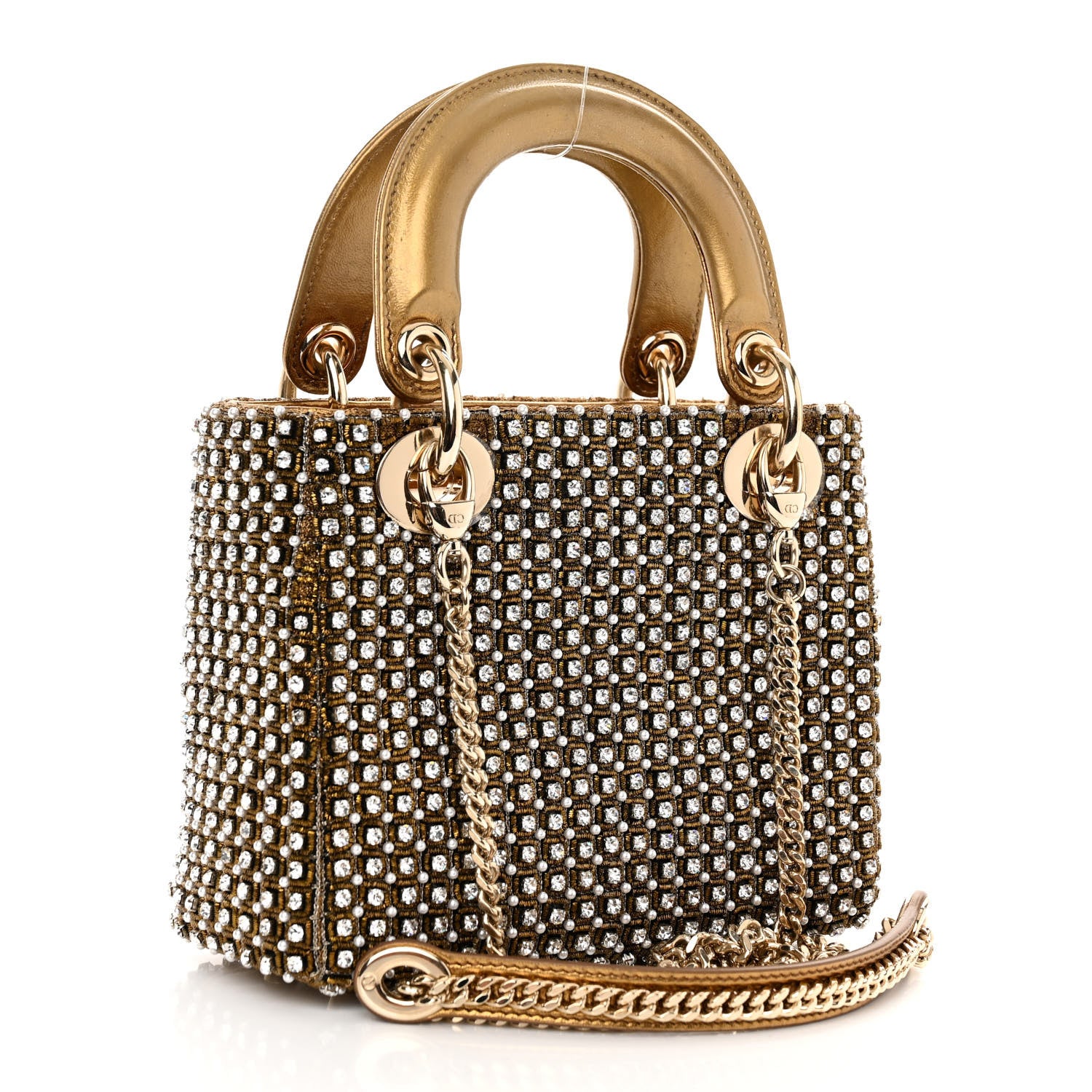 Christian Dior Metallic Calfskin Crystal Mini Lady Dior Gold 3 of 10