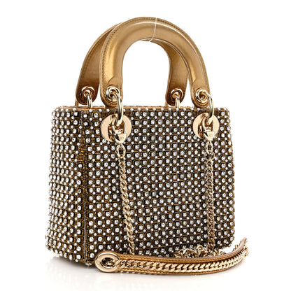 Christian Dior Metallic Calfskin Crystal Mini Lady Dior Gold 3 of 10