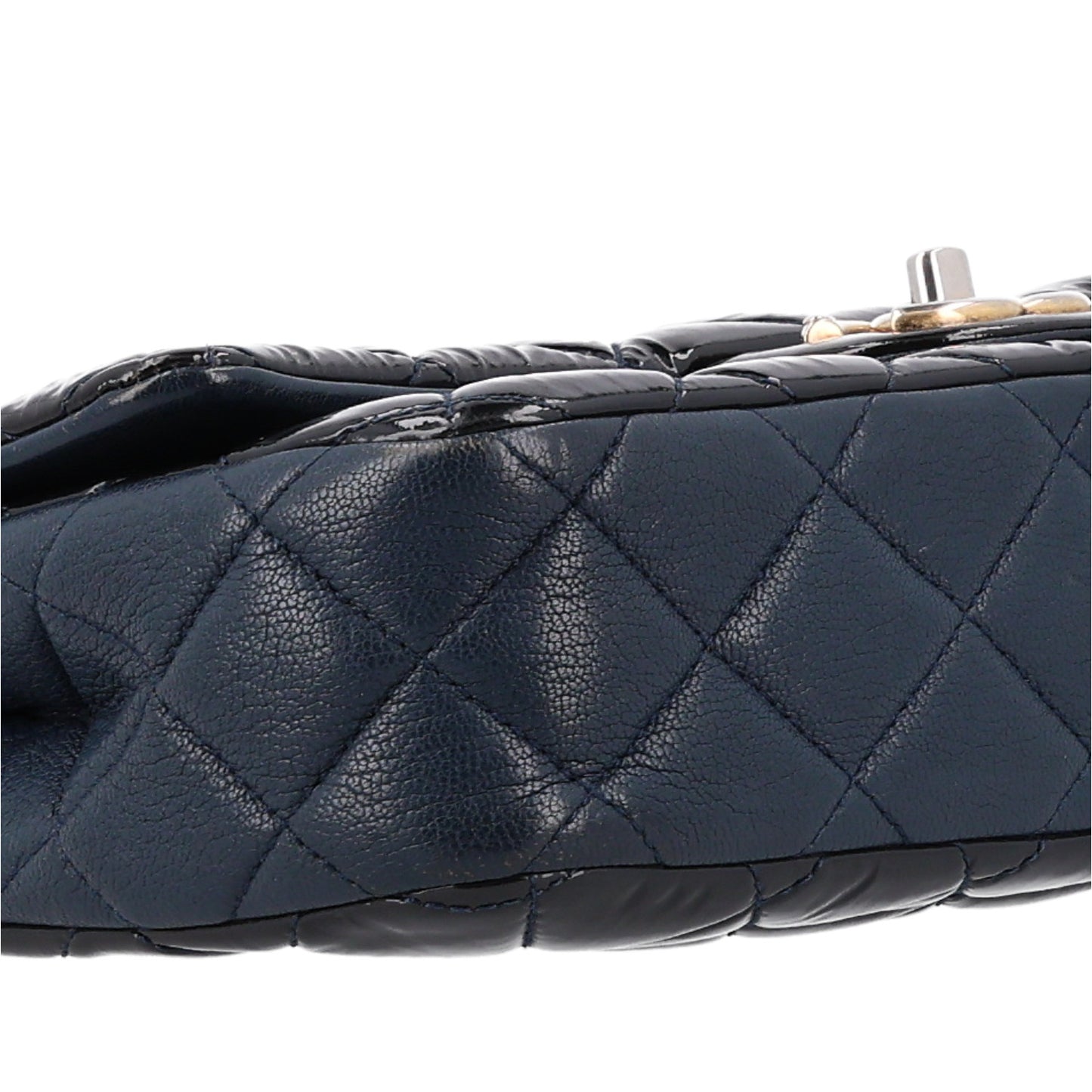 Patent Goatskin Quilted Medium CC Eyelet Flap Blue