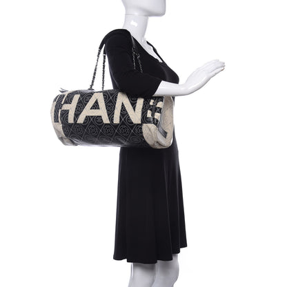 Chanel Coated Canvas Camellia Printed Calfskin Bowling Bag Black Beige 2 of 11