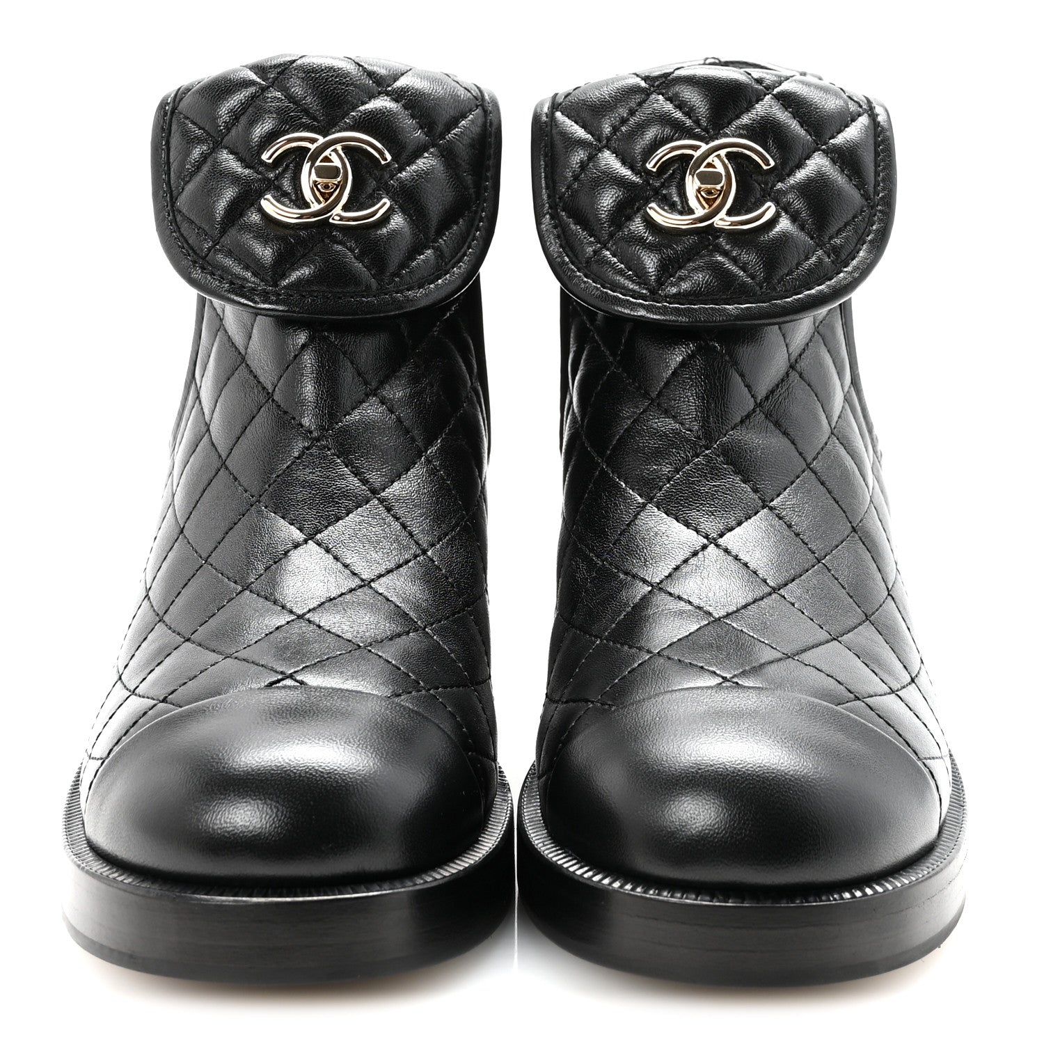 Chanel Lambskin Quilted Cap Toe CC Turnlock Booties 38.5 Black 3 of 9