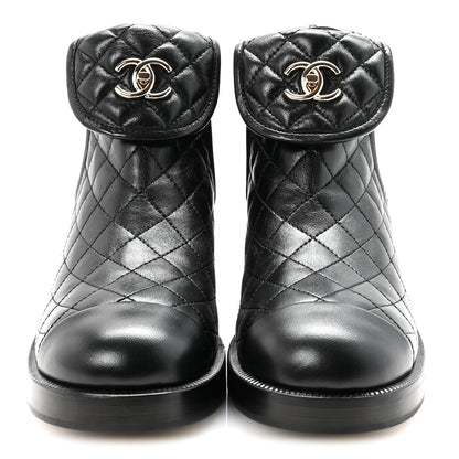 Chanel Lambskin Quilted Cap Toe CC Turnlock Booties 38.5 Black 3 of 9