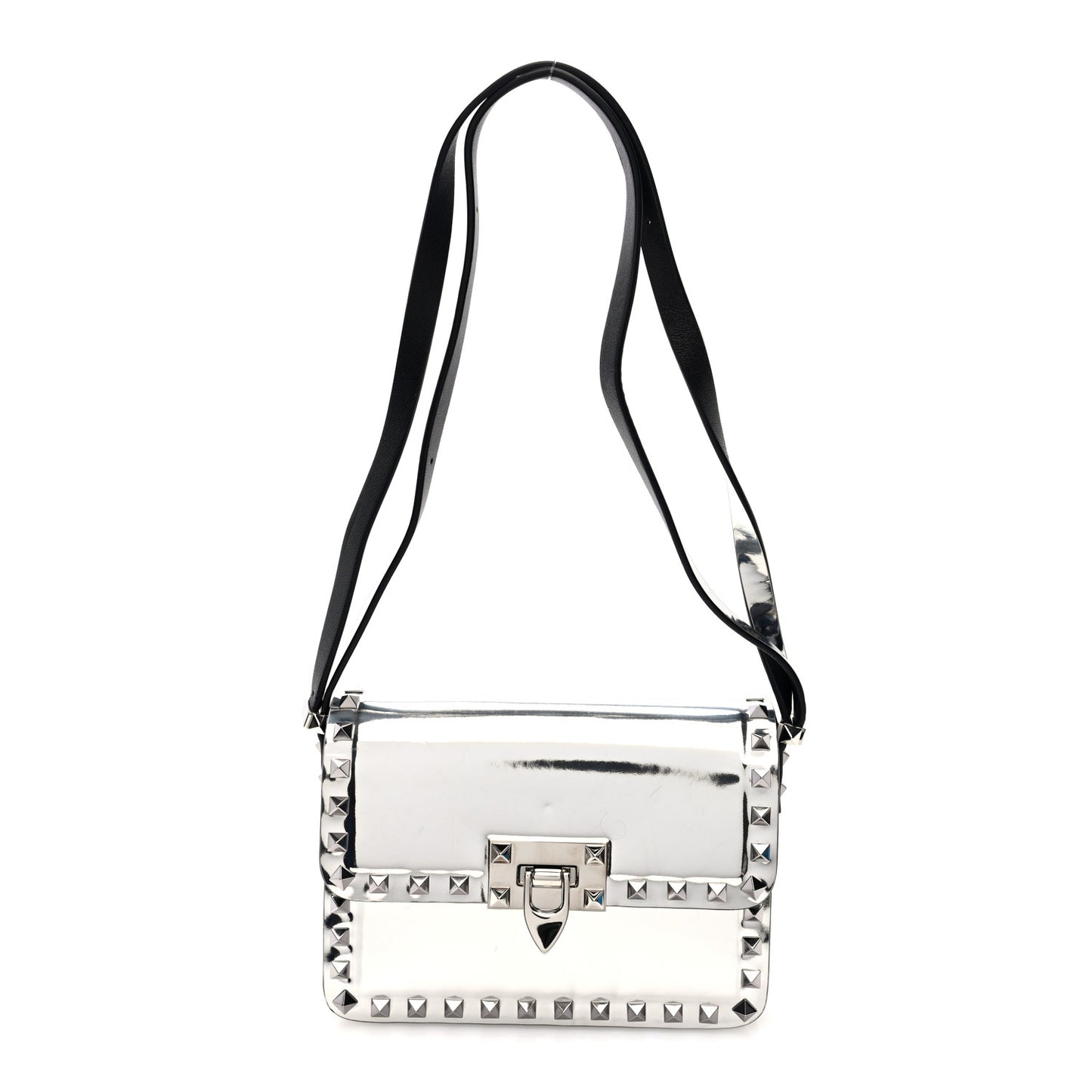 Mirror Calfskin Small Rockstud23 Shoulder Bag Silver