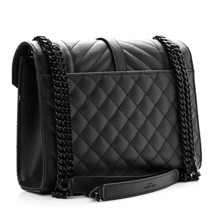 Saint Laurent Grain De Poudre Textured Mixed Matelasse Triquilt Medium Monogram Satchel Black 3 of 9