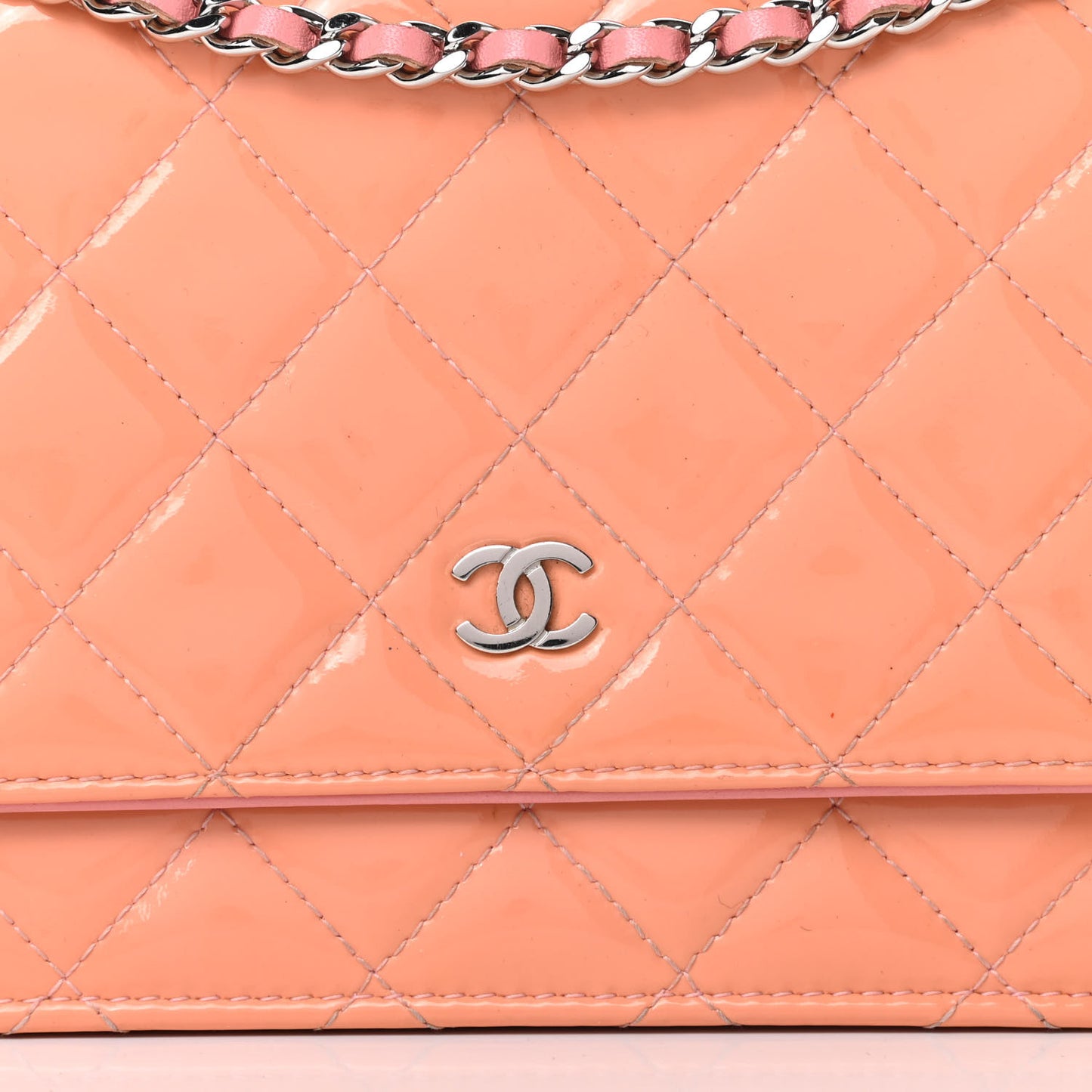 Patent Quilted Wallet On Chain WOC Coral