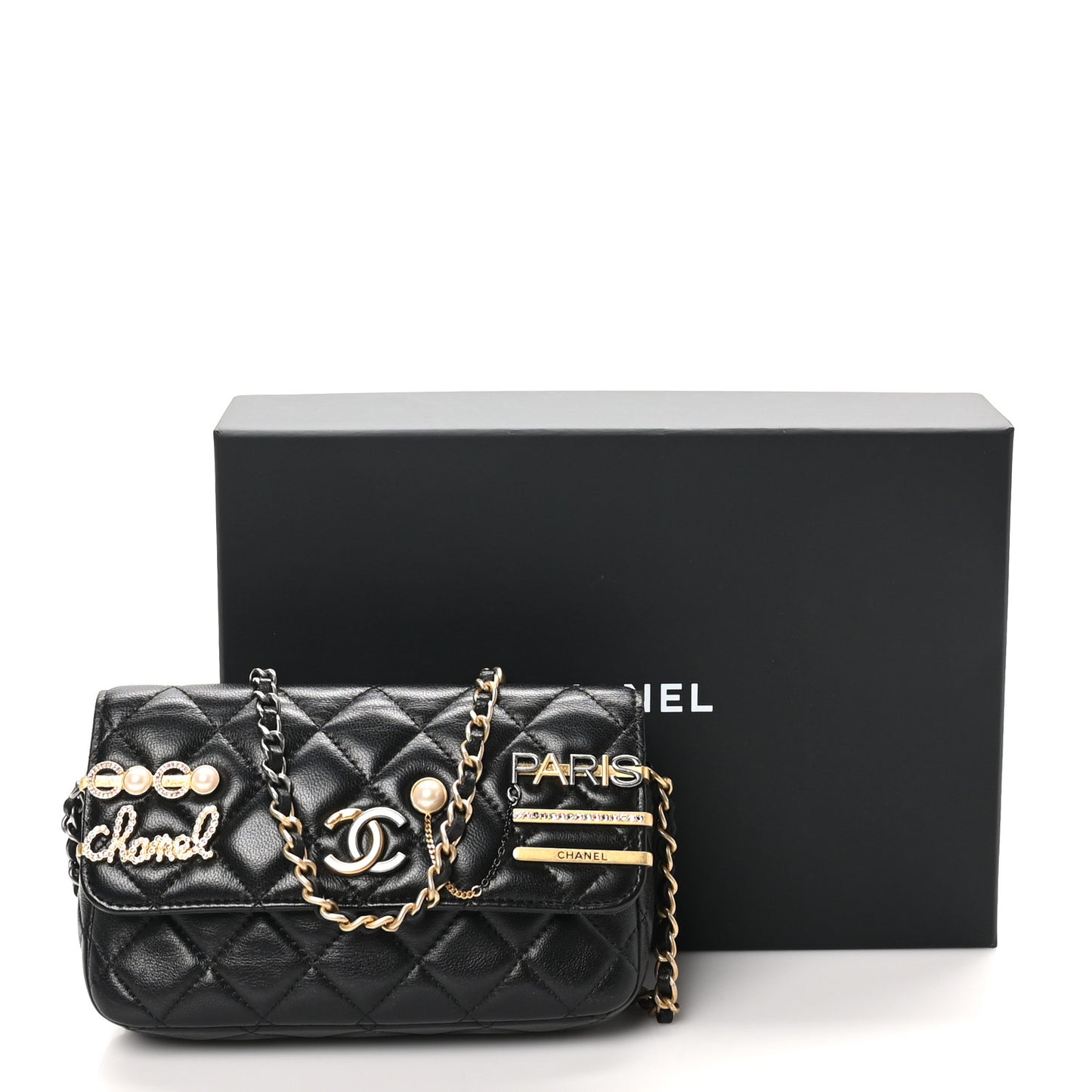 Lambskin Quilted Coco Clips Single Flap Black