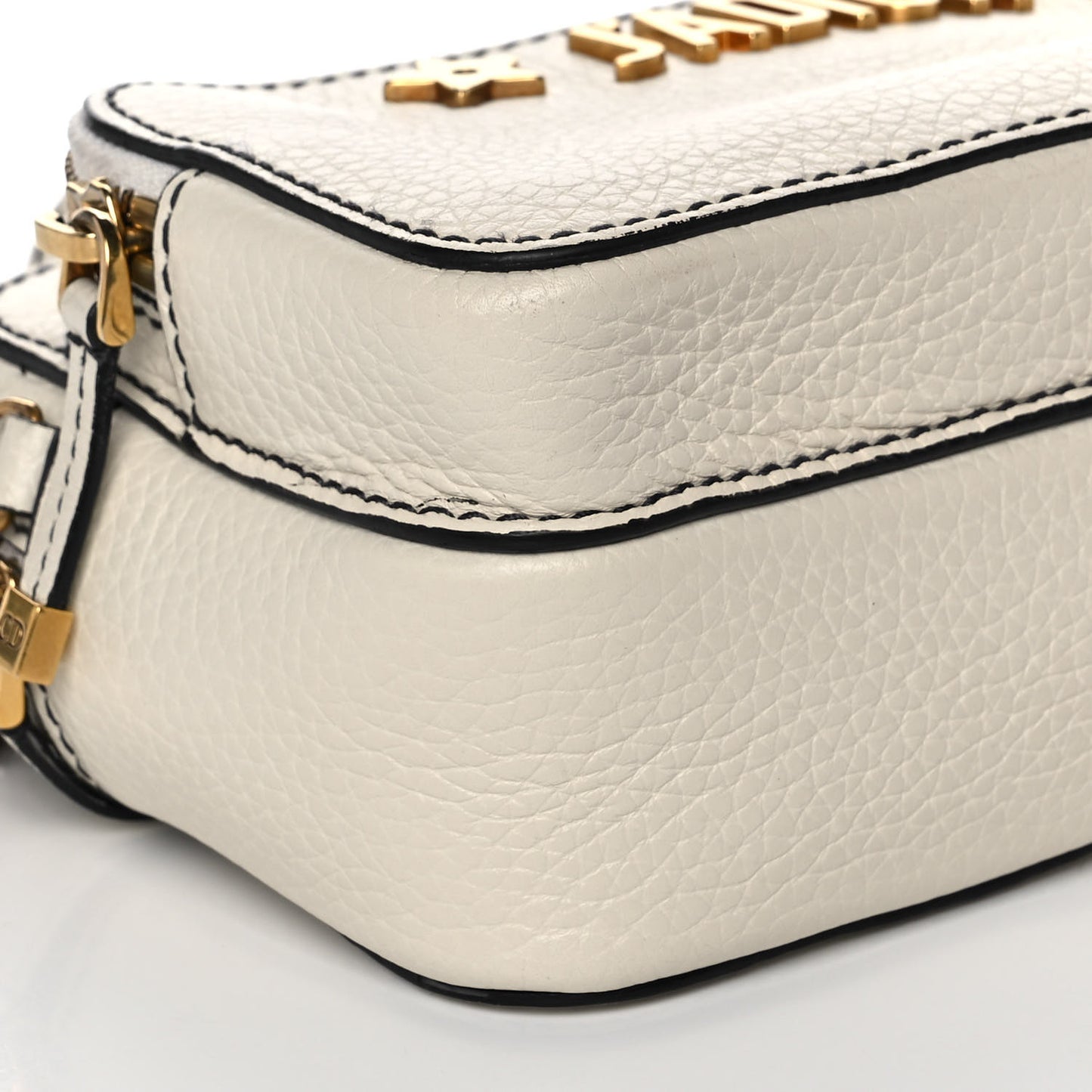Grained Calfskin J'Adior Camera Case Clutch With Chain White