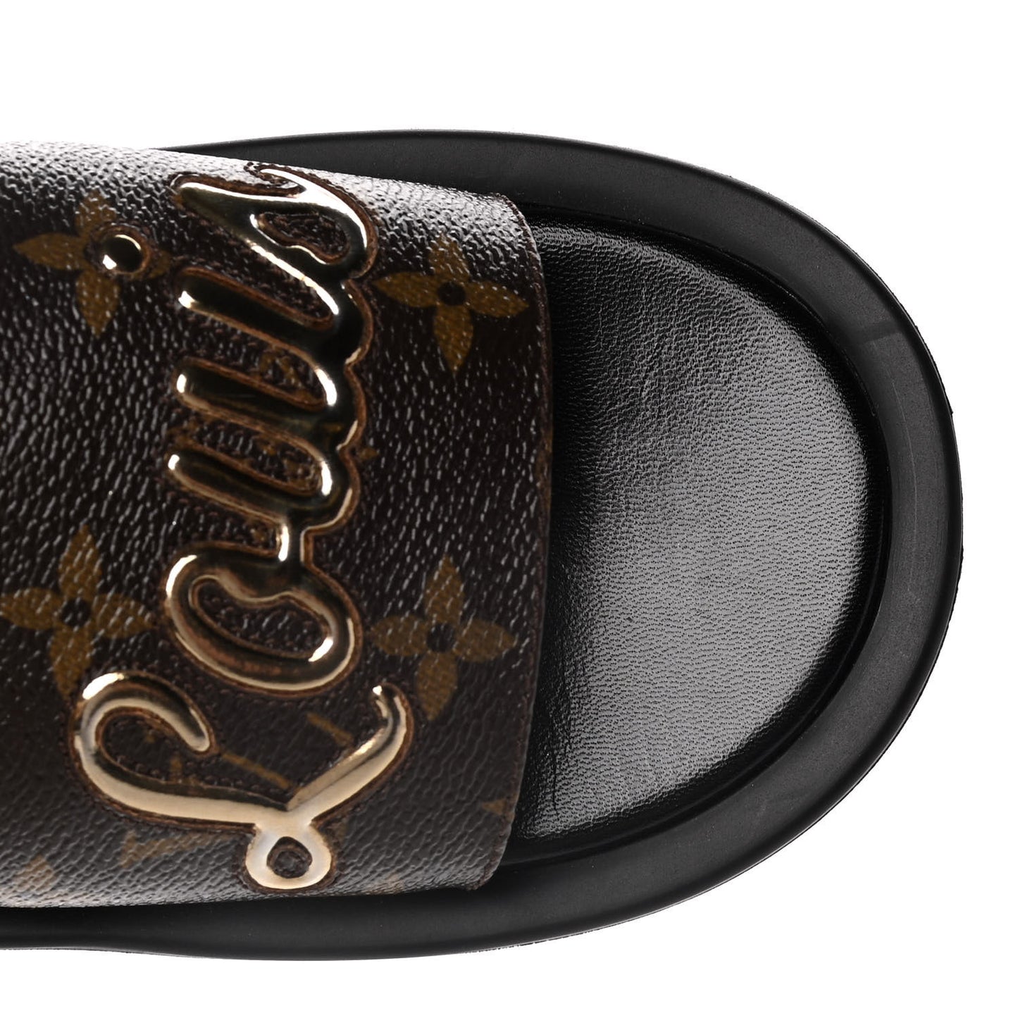 Metallic Calfskin Monogram Logo Sunbath Slide Sandals 37