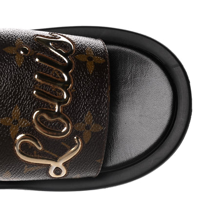 Louis Vuitton Metallic Calfskin Monogram Logo Sunbath Slide Sandals 37 9 of 12