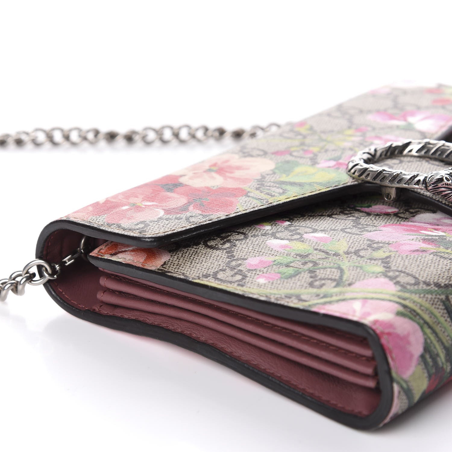 Gucci GG Supreme Monogram Blooms Mini Dionysus Chain Wallet Beige Multicolor Dry Rose 6 of 12