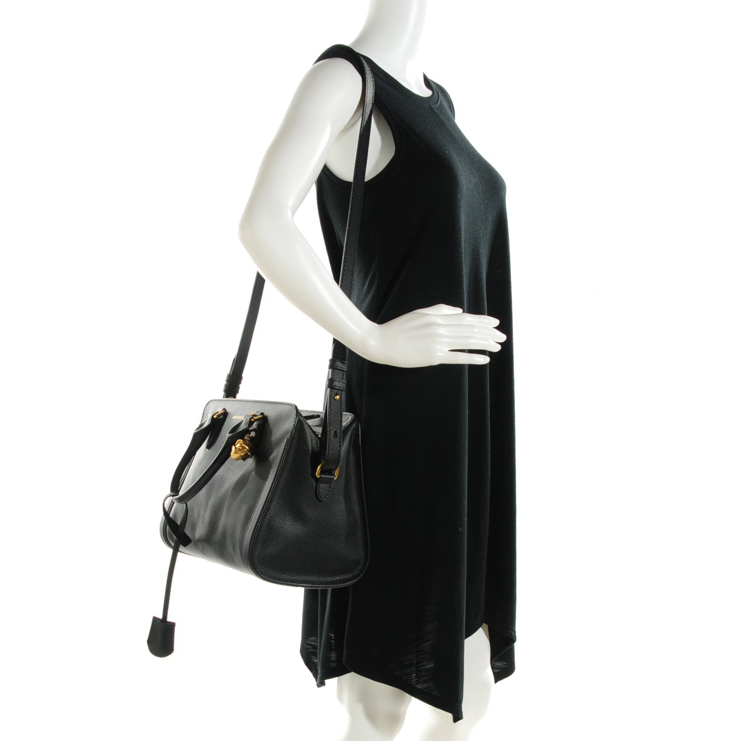 Alexander McQueen Grainy Calfskin Small Skull Padlock Zip Around Tote Black 2 of 8