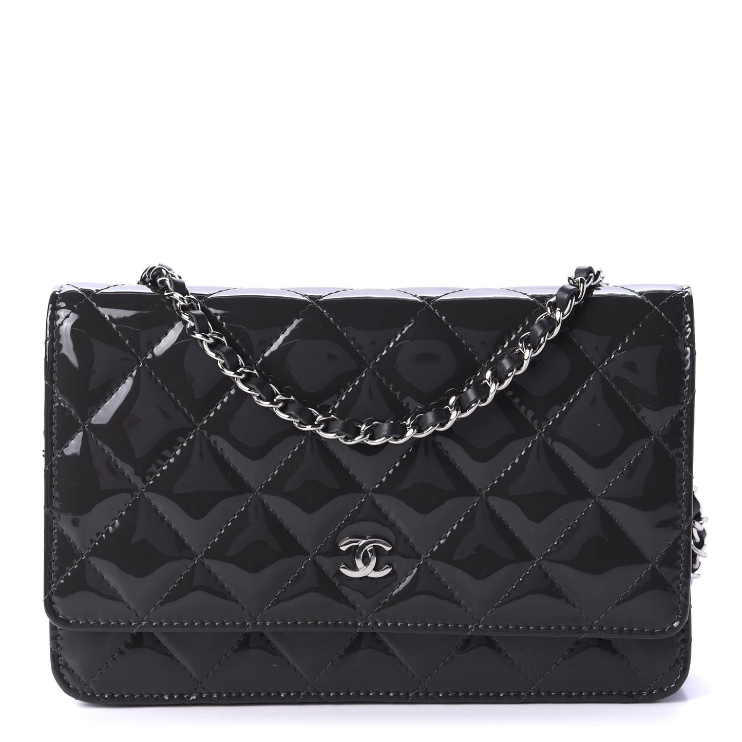 Patent Quilted Wallet On Chain WOC Black