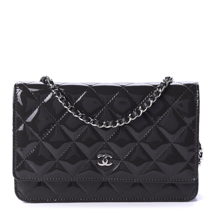 Chanel Patent Quilted Wallet On Chain WOC Black 1 of 16