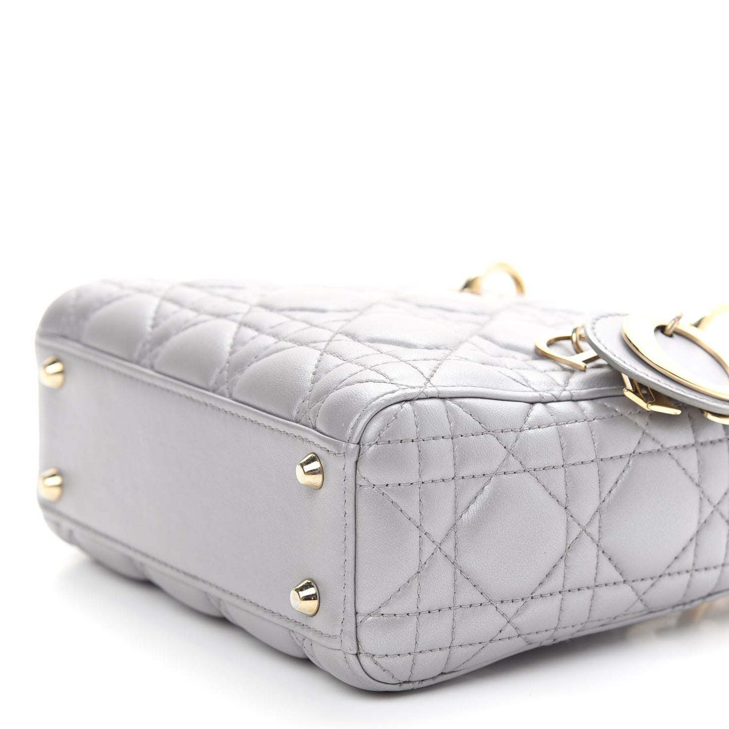 Metallic Lambskin Cannage Mini Lady Dior Grey