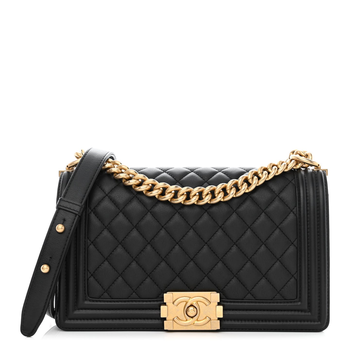 Calfskin Quilted Medium Boy Flap Black