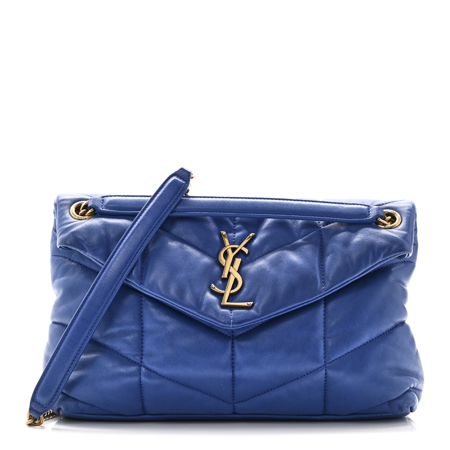 Saint Laurent Lambskin Quilted Small Loulou Puffer Monogram Chain Satchel Majorele Blue 1 of 10