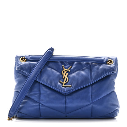 Saint Laurent Lambskin Quilted Small Loulou Puffer Monogram Chain Satchel Majorele Blue 1 of 10
