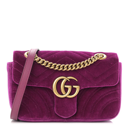 Gucci Velvet Matelasse Mini GG Marmont Shoulder Bag Fuchsia Violet Cyclamen 1 of 14