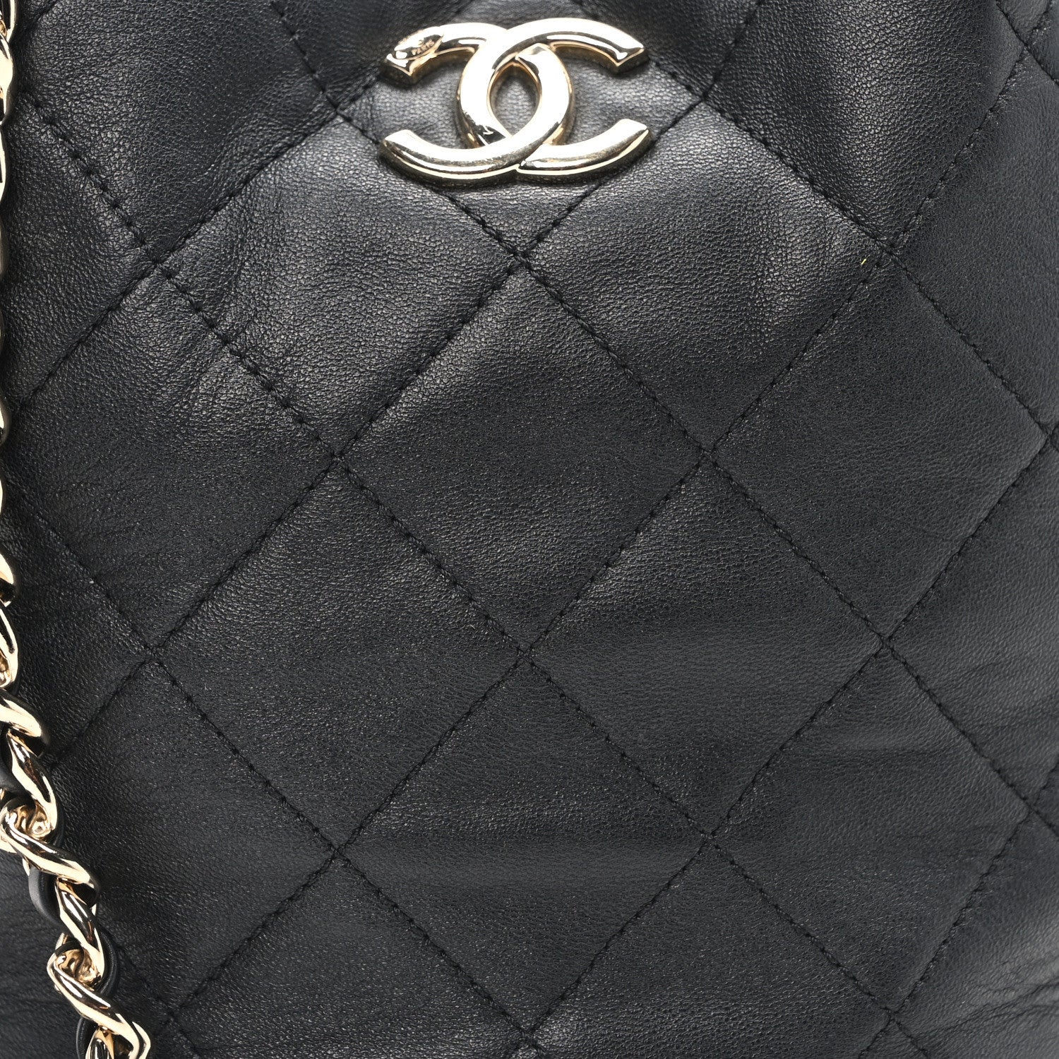 Chanel Shiny Lambskin Quilted Chain Is More Drawstring Bag Black 8 of 10