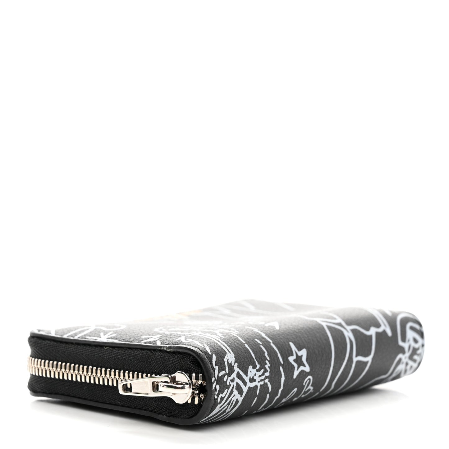 Calfskin Printed Tattoo Everyday Continental Mini Zip Around Wallet Black
