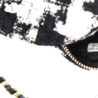Chanel Tweed Quilted Round Clutch With Chain Black Ecru White 7 of 9