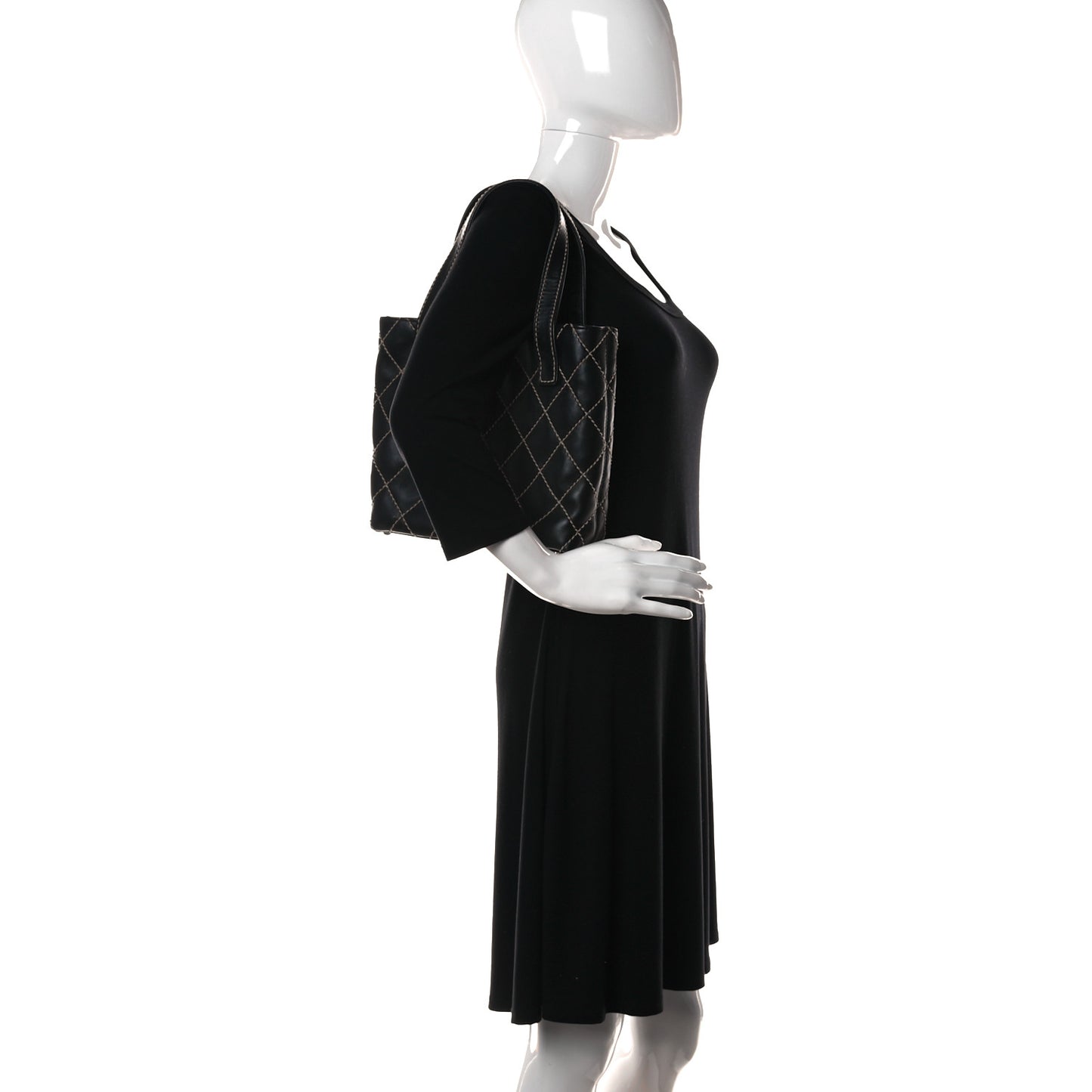 Calfskin Contrast Stitch Surpique Tote Black
