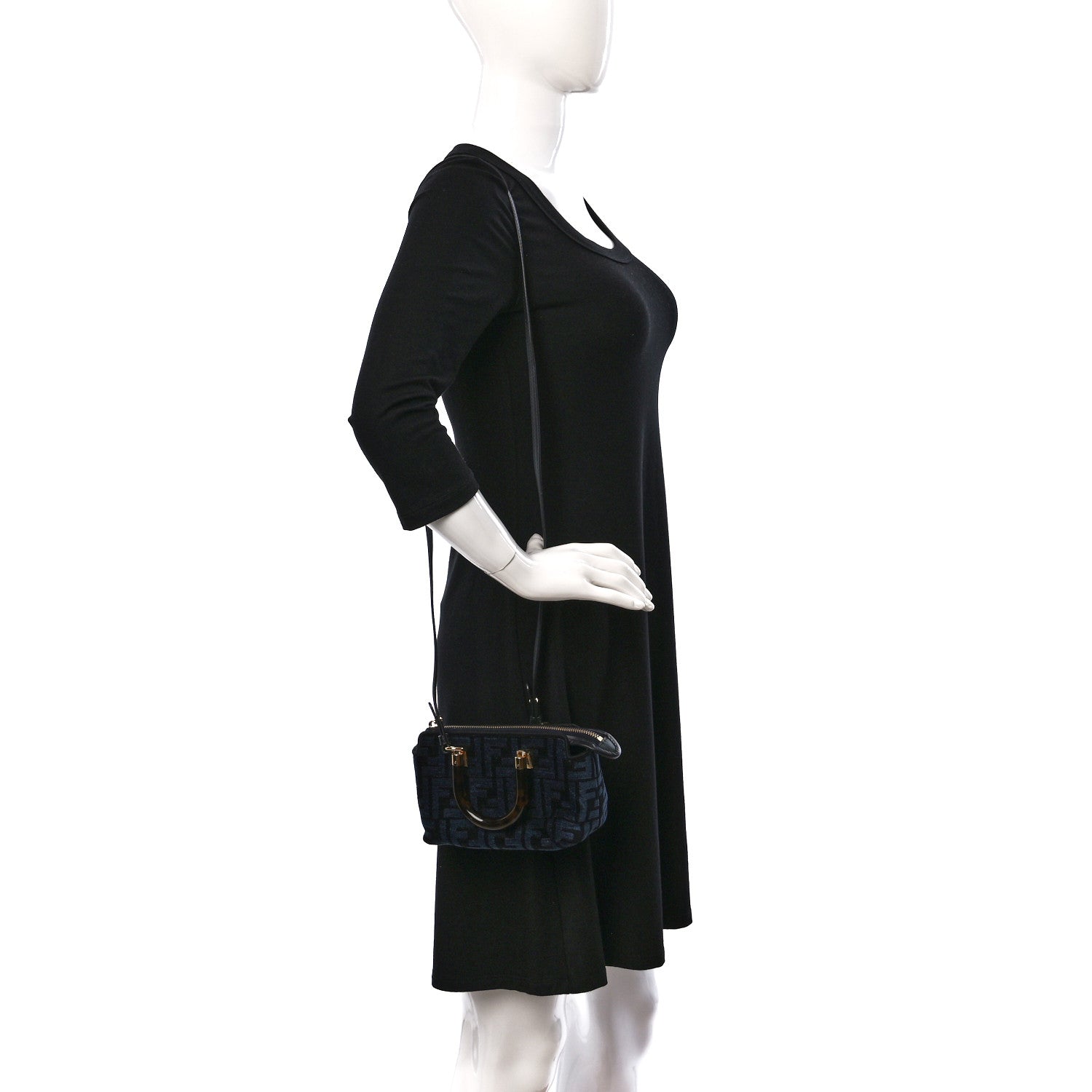 Fendi Chenille Vitello King Plexiglass FF Mini By The Way Top Handle Boston Bag Blue Black 2 of 10