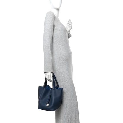 Hermes Taurillon Clemence Picotin Lock 22 MM Bleu de Prusse 2 of 11