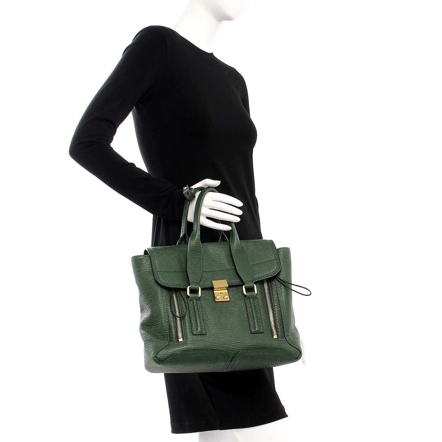 3.1 Textured Calfskin Medium Pashli Satchel Jade