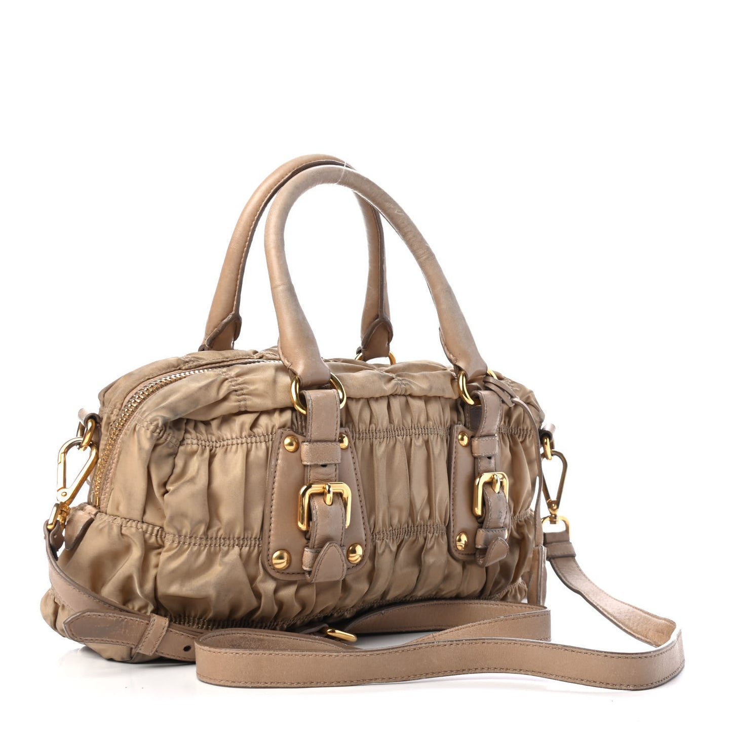 Tessuto Nylon Gaufre Shopping Satchel Cammello