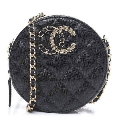 Chanel Caviar Quilted French New Wave Round Clutch With Chain Black 1 of 9
