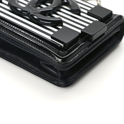 Chanel Plexiglass Patent Mini Striped Boy Brick Flap Black White 11 of 12