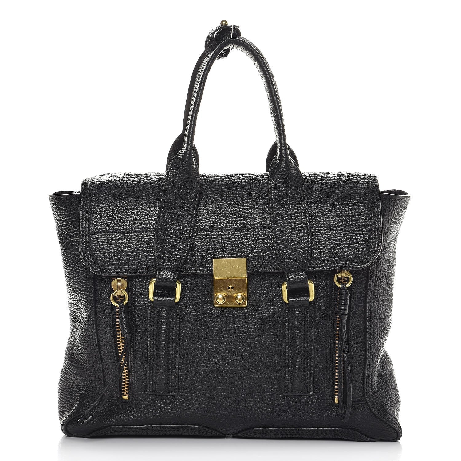 3.1 Phillip Lim 3.1 Textured Calfskin Medium Pashli Satchel Black 1 of 8