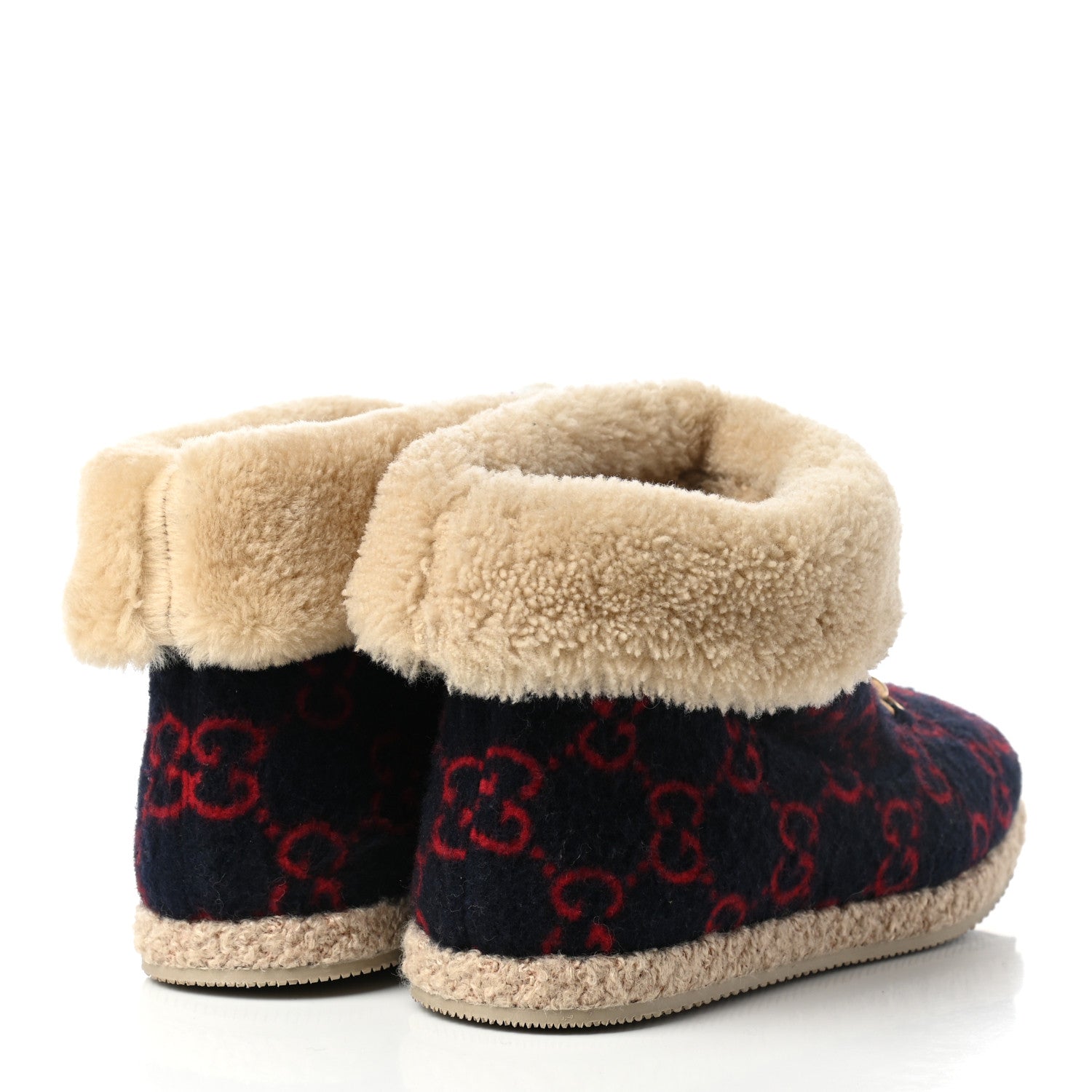 Gucci Covered Wool GG Monogram Mens Fria Horsebit Ankle Boots 8.5 Blue Red Butterscotch 4 of 8