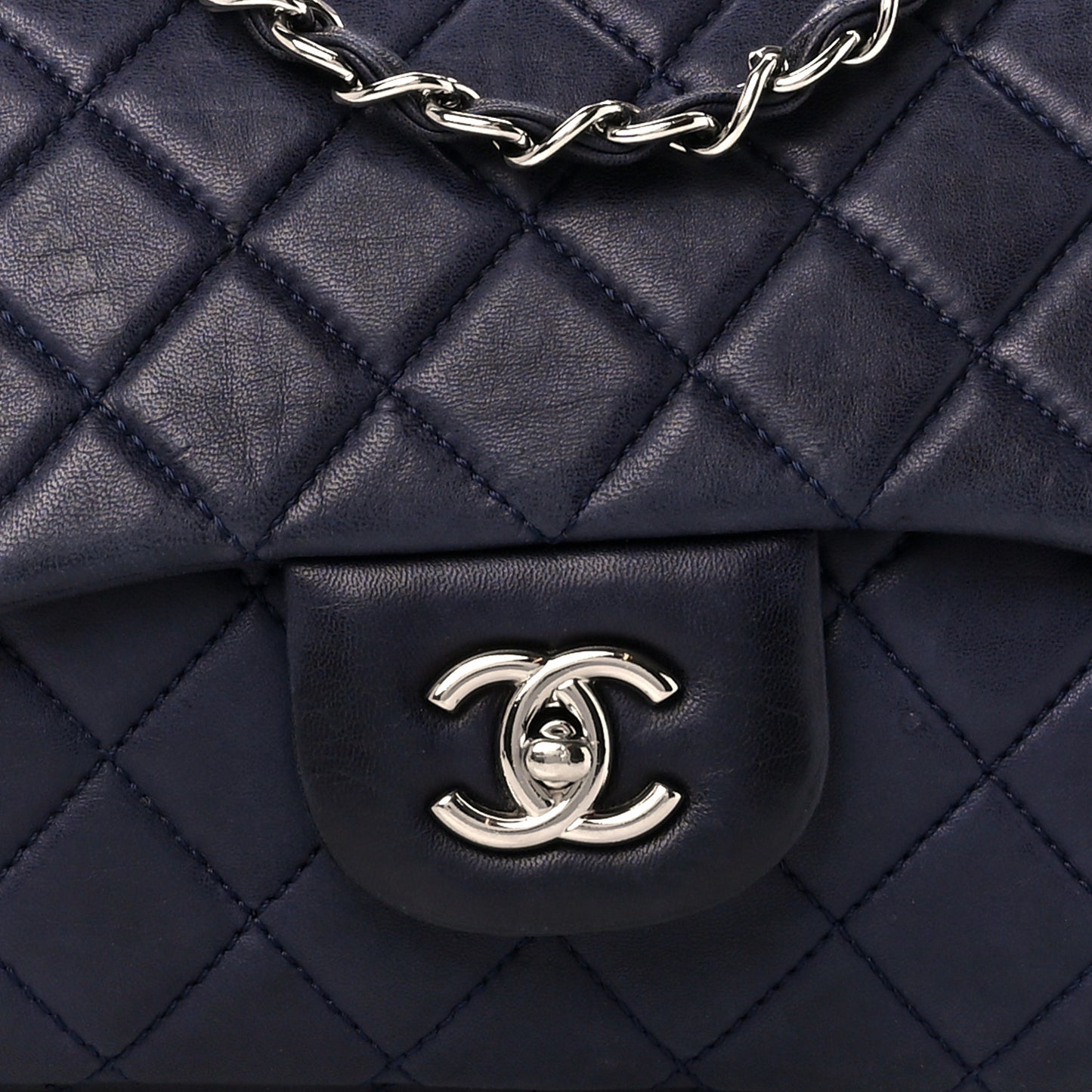 Lambskin Quilted Jumbo Single Flap Navy