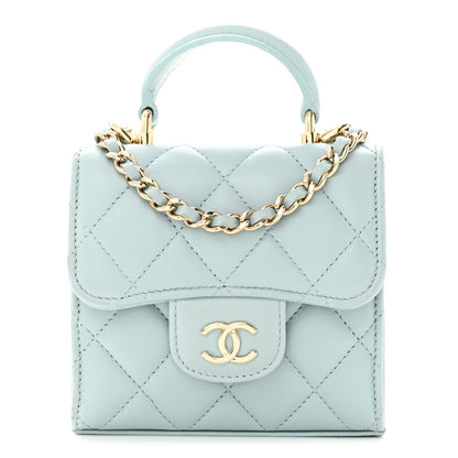 Chanel Lambskin Quilted Top Handle Flap Clutch With Chain Light Blue 1 of 13