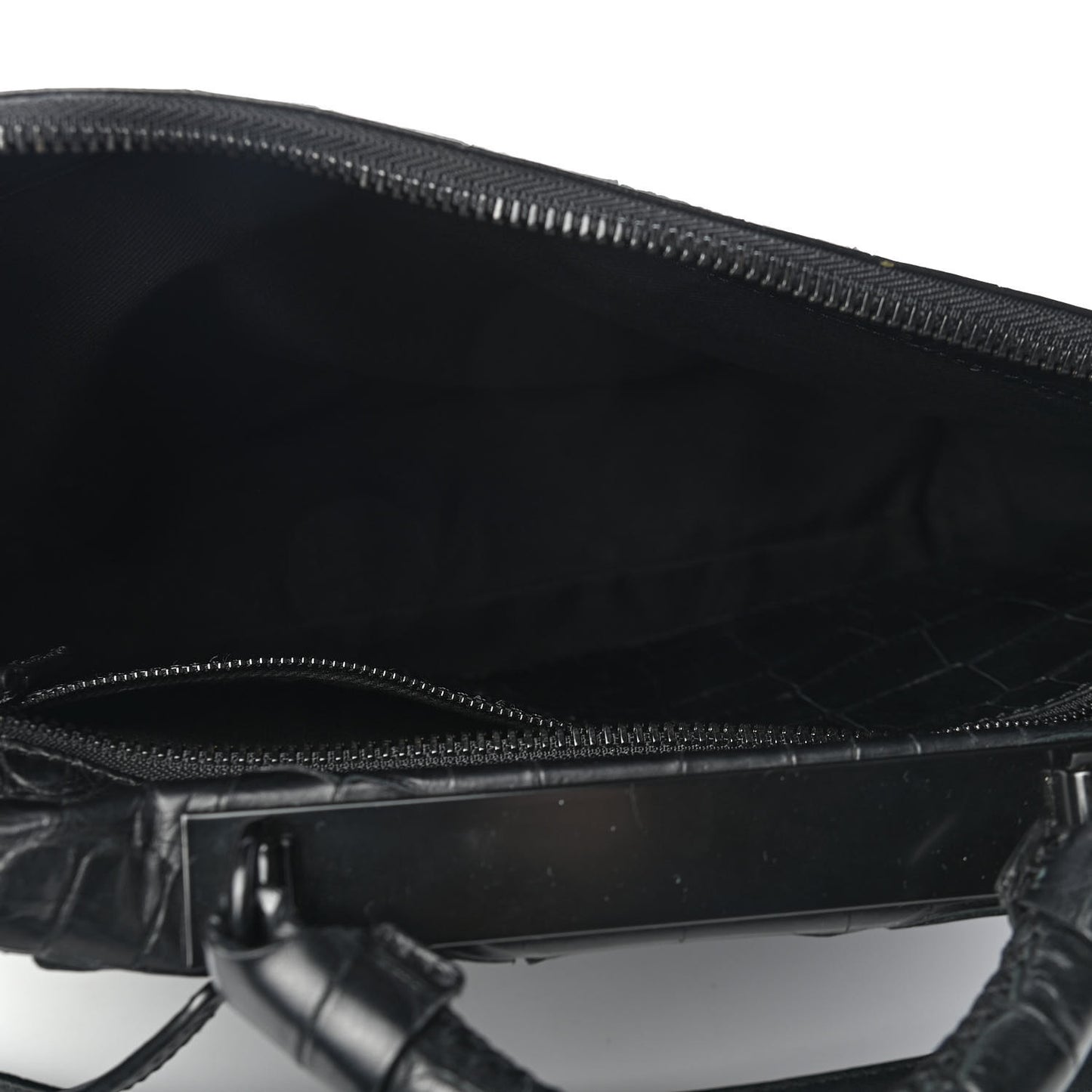 Crocodile Embossed Large Ryder Satchel Black