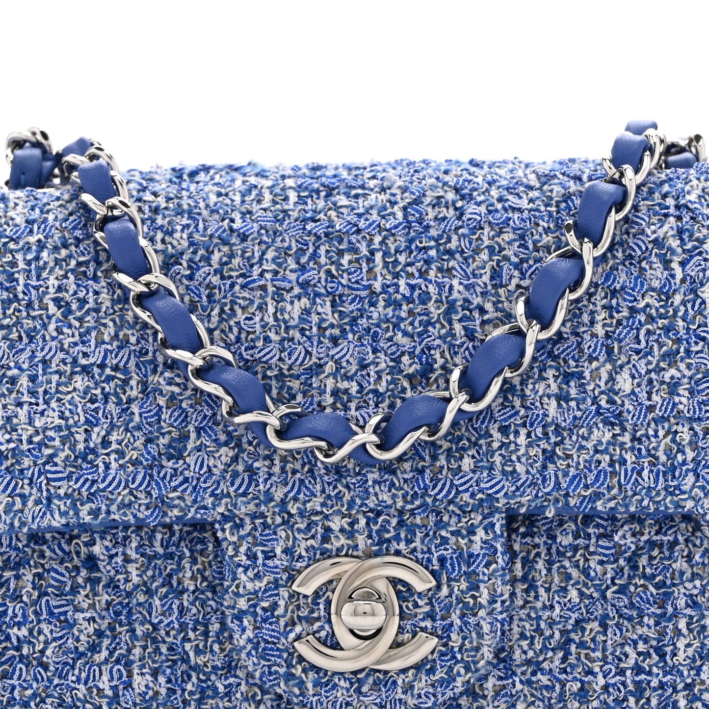 Tweed Quilted Mini Rectangular Flap Blue White