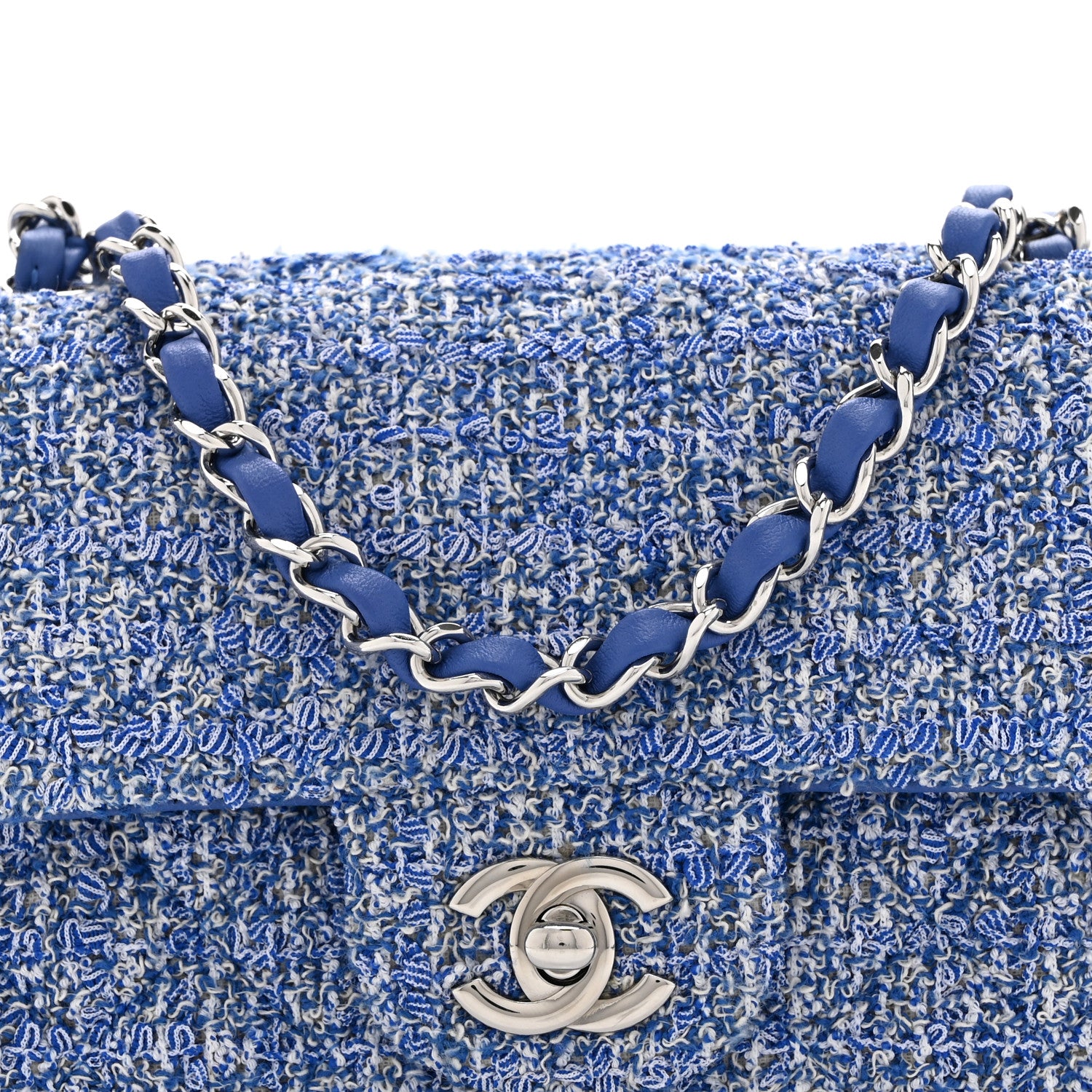 Chanel Tweed Quilted Mini Rectangular Flap Blue White 8 of 11