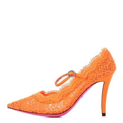Gucci Lace Pizzo Venice Pumps 36 Orange Fluo 1 of 8