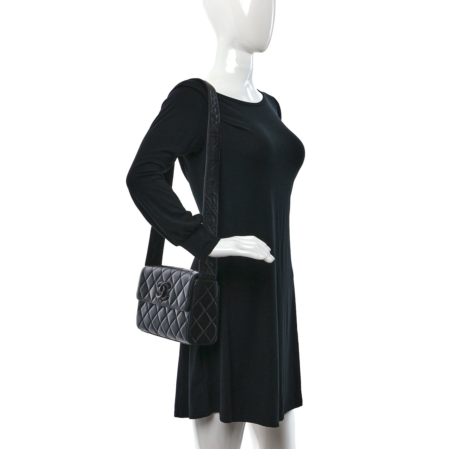 Chanel Lambskin Quilted CC Single Flap Shoulder Bag Black 2 of 14