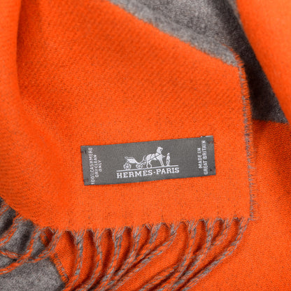 Hermes Cashmere Casaque Chevron Muffler Geranium Gris Flanelle 4 of 4