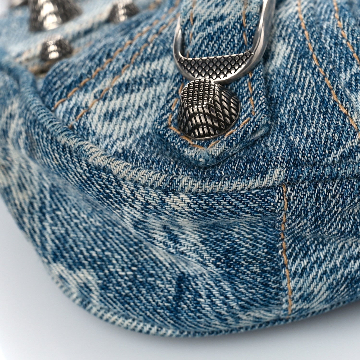 Balenciaga Bleached Denim BB Monogram Le Cagole Mini Purse With Chain Blue 6 of 7