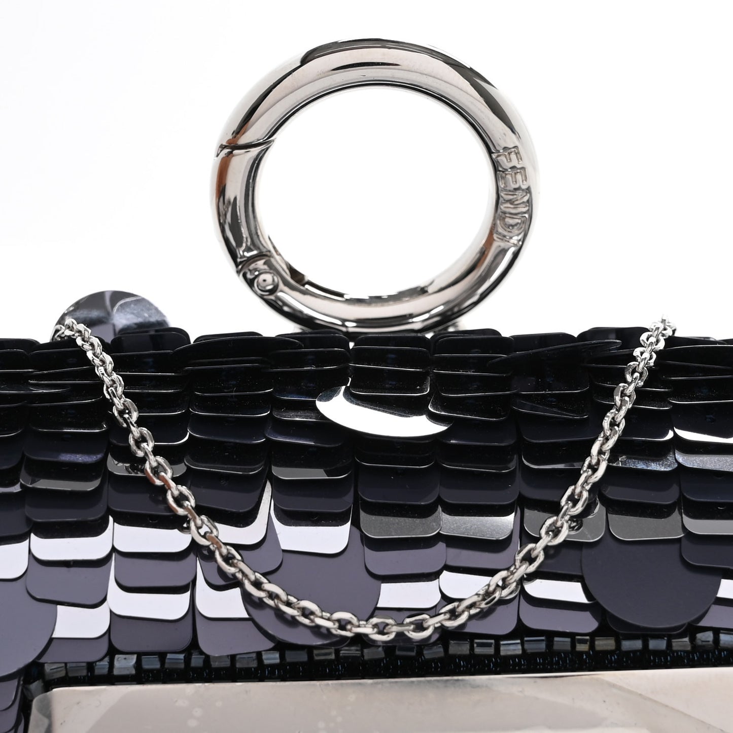 Sequin Paillettes Shiny Nappa Sex and the City Nano Maxi Buckle Baguette Charm Dark Blue