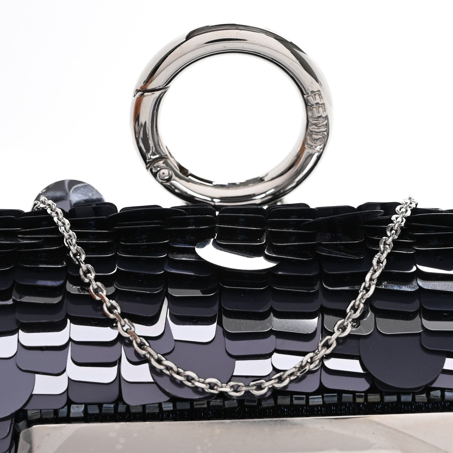 Fendi Sequin Paillettes Shiny Nappa Sex and the City Nano Maxi Buckle Baguette Charm Dark Blue 8 of 11