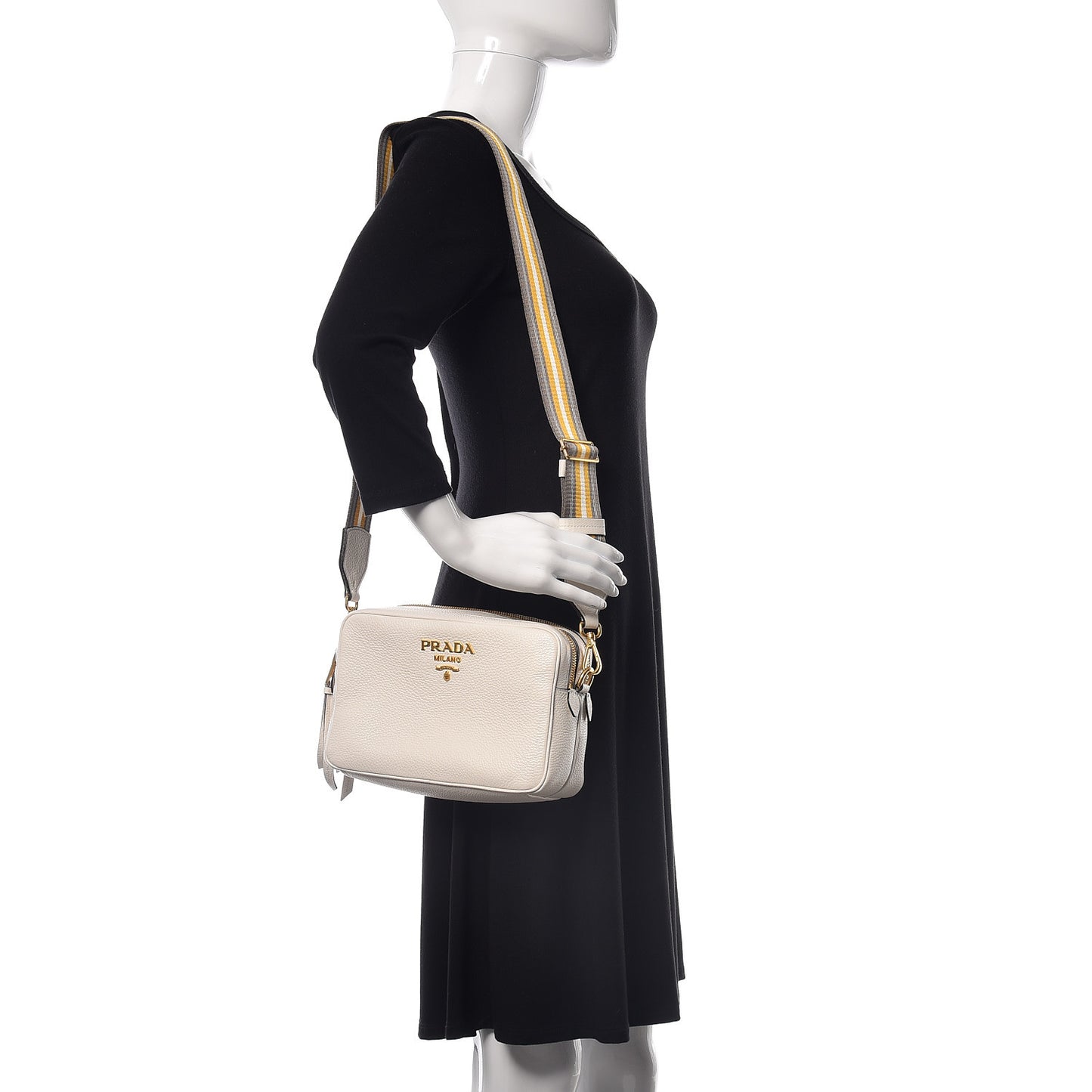 Vitello Daino Medium Double Zip Shoulder Bag White