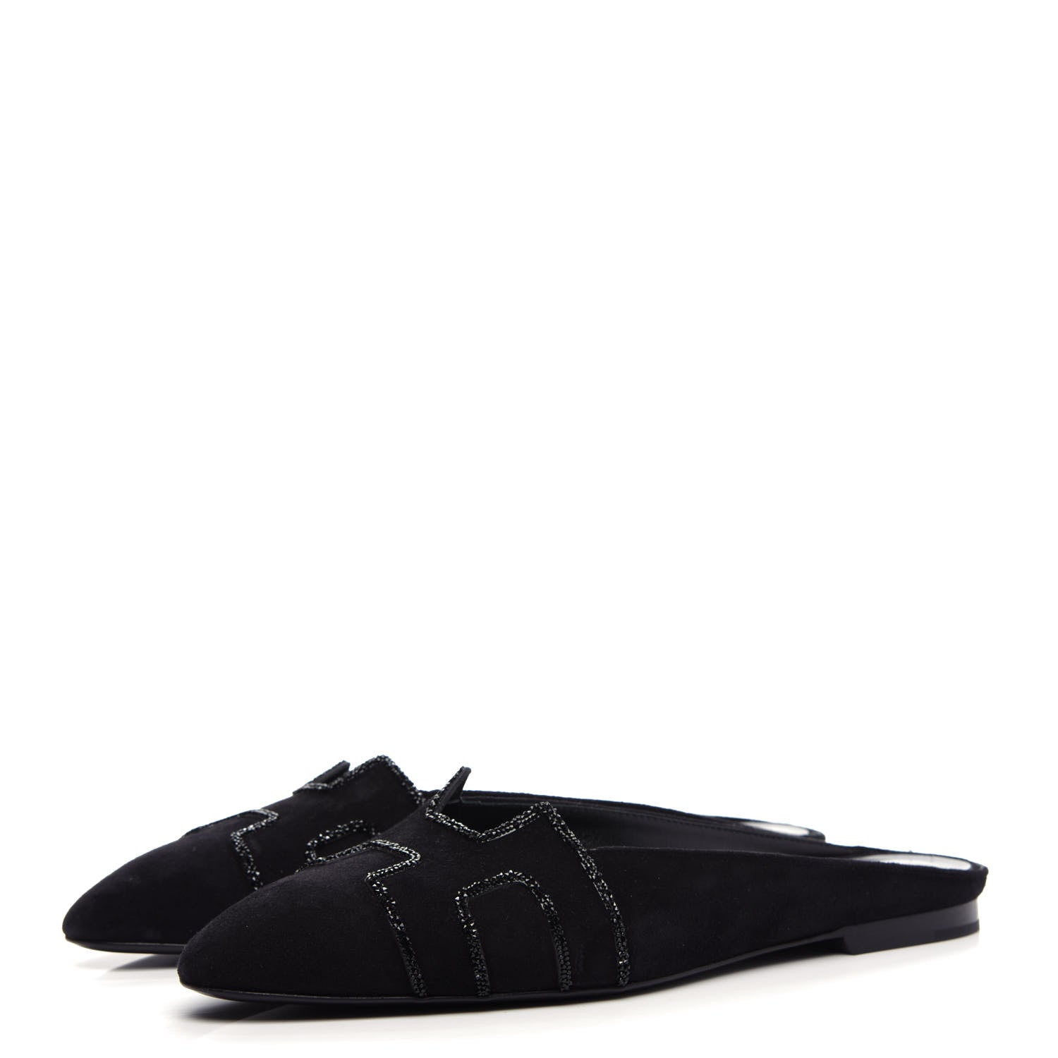 Hermes Suede Goatskin Rhinestone Roxane Mules 37 Black 3 of 10