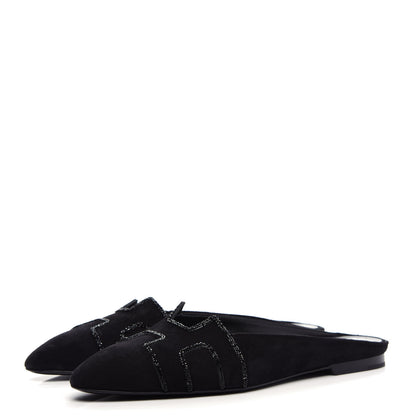 Hermes Suede Goatskin Rhinestone Roxane Mules 37 Black 3 of 10