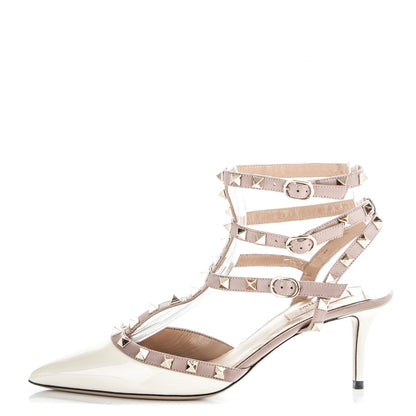 Valentino Garavani Patent Rockstud Ankle Strap Low Heel Pumps 40.5 Ivory Poudre 1 of 6