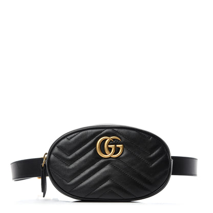 Gucci Calfskin Matelasse GG Marmont Belt Bag 95 38 Black 1 of 11